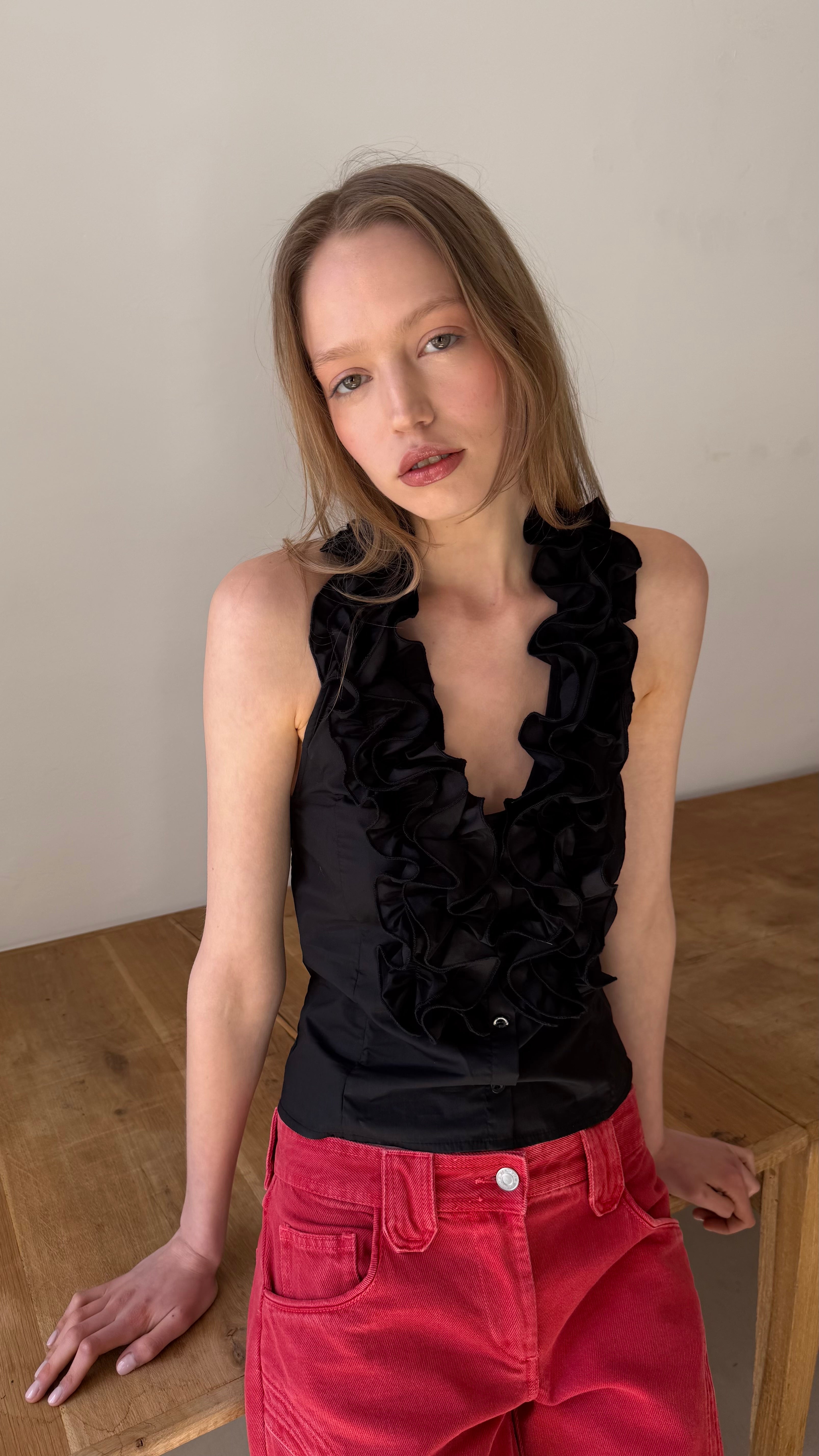 Black Ruffle Top
