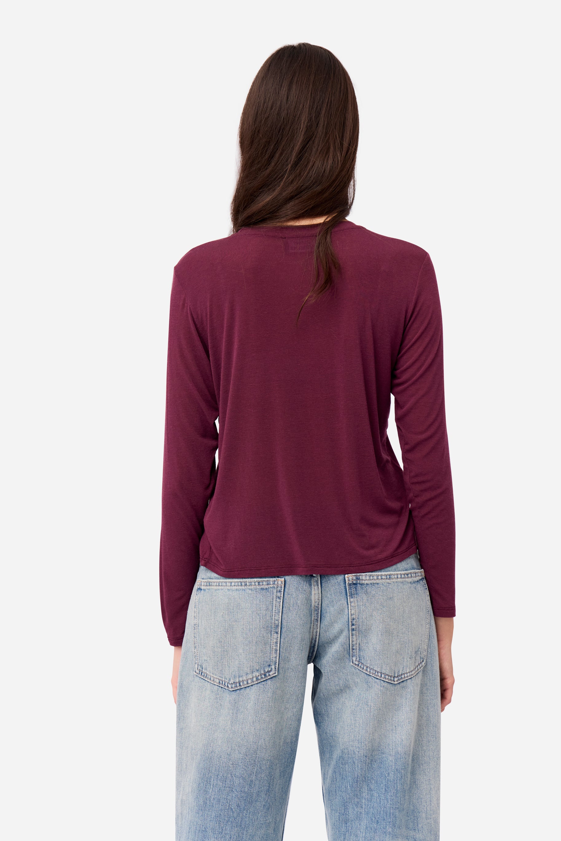 T-shirt Cachemire Manches Longues Aubergine