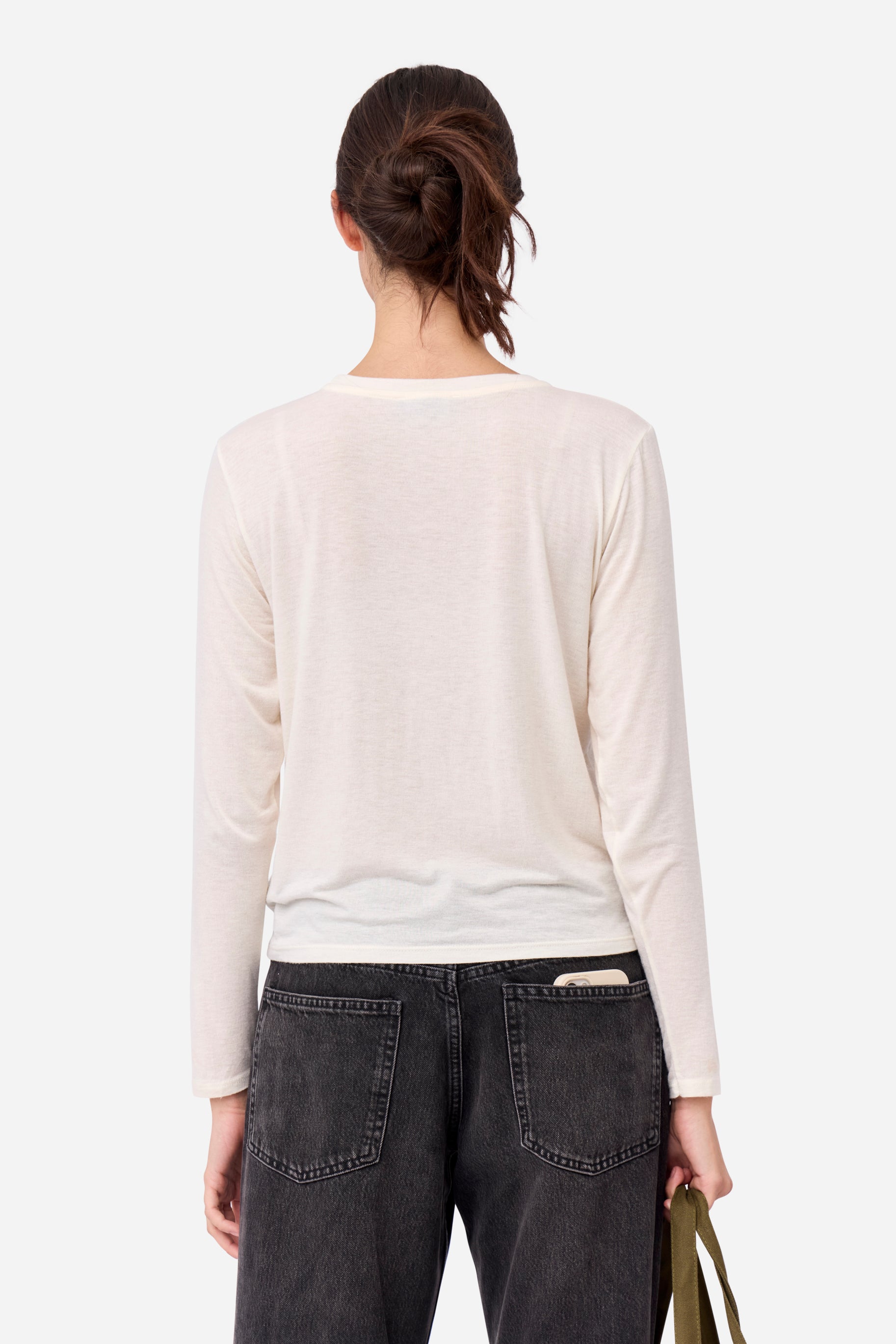 T-shirt Cachemire Manches Longues Blanc