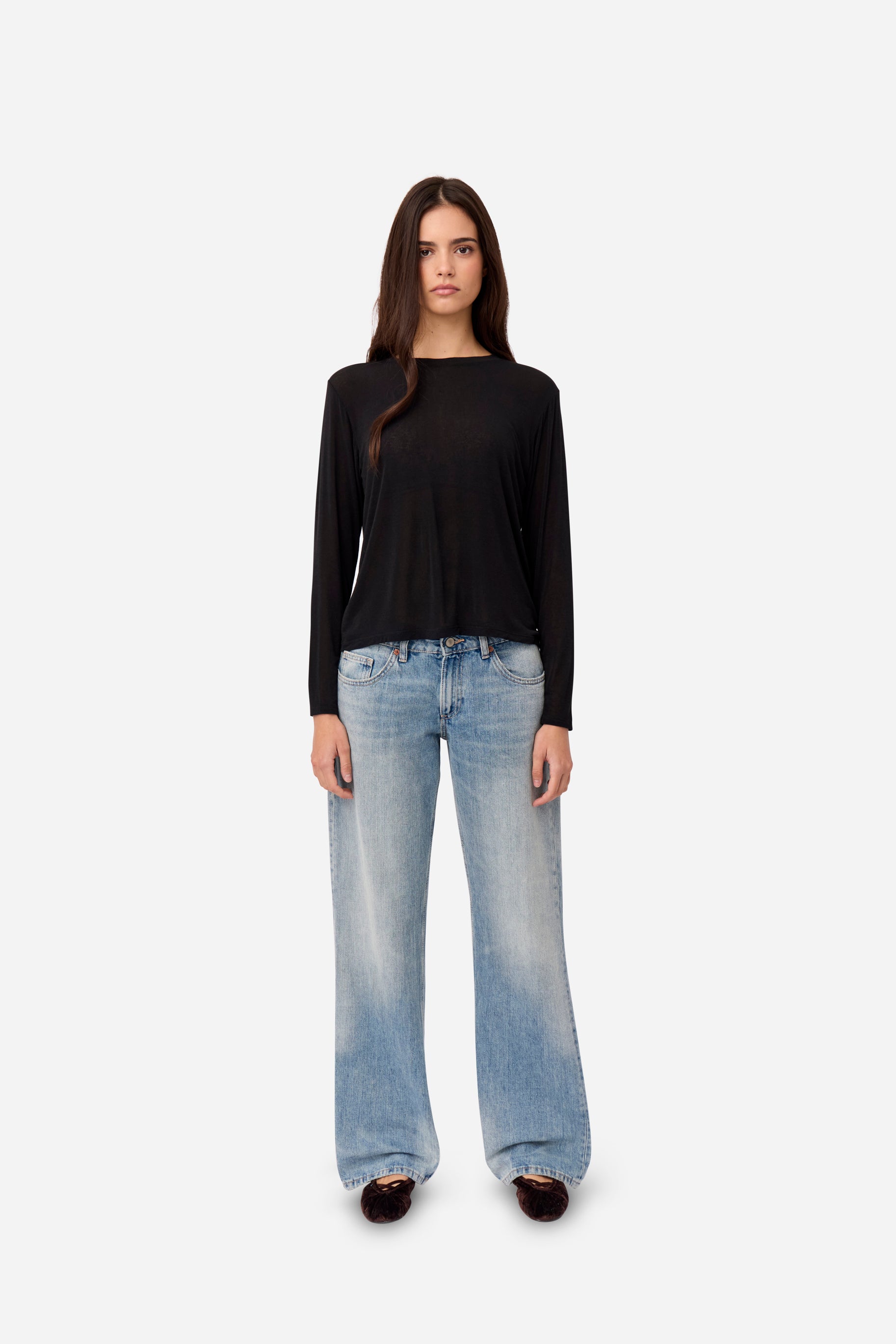 Black Long Sleeve Cashmere T-Shirt