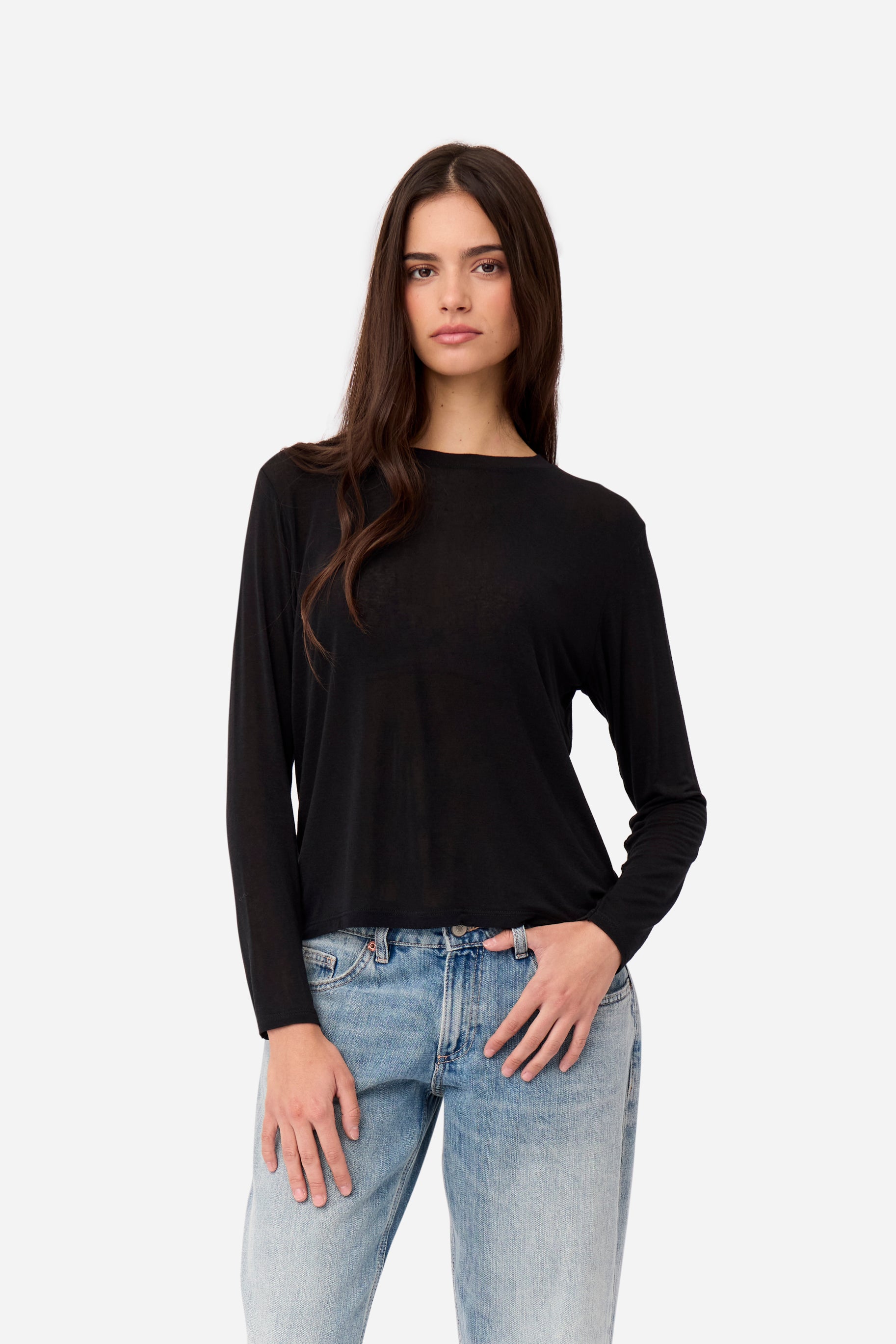 Black Long Sleeve Cashmere T-Shirt