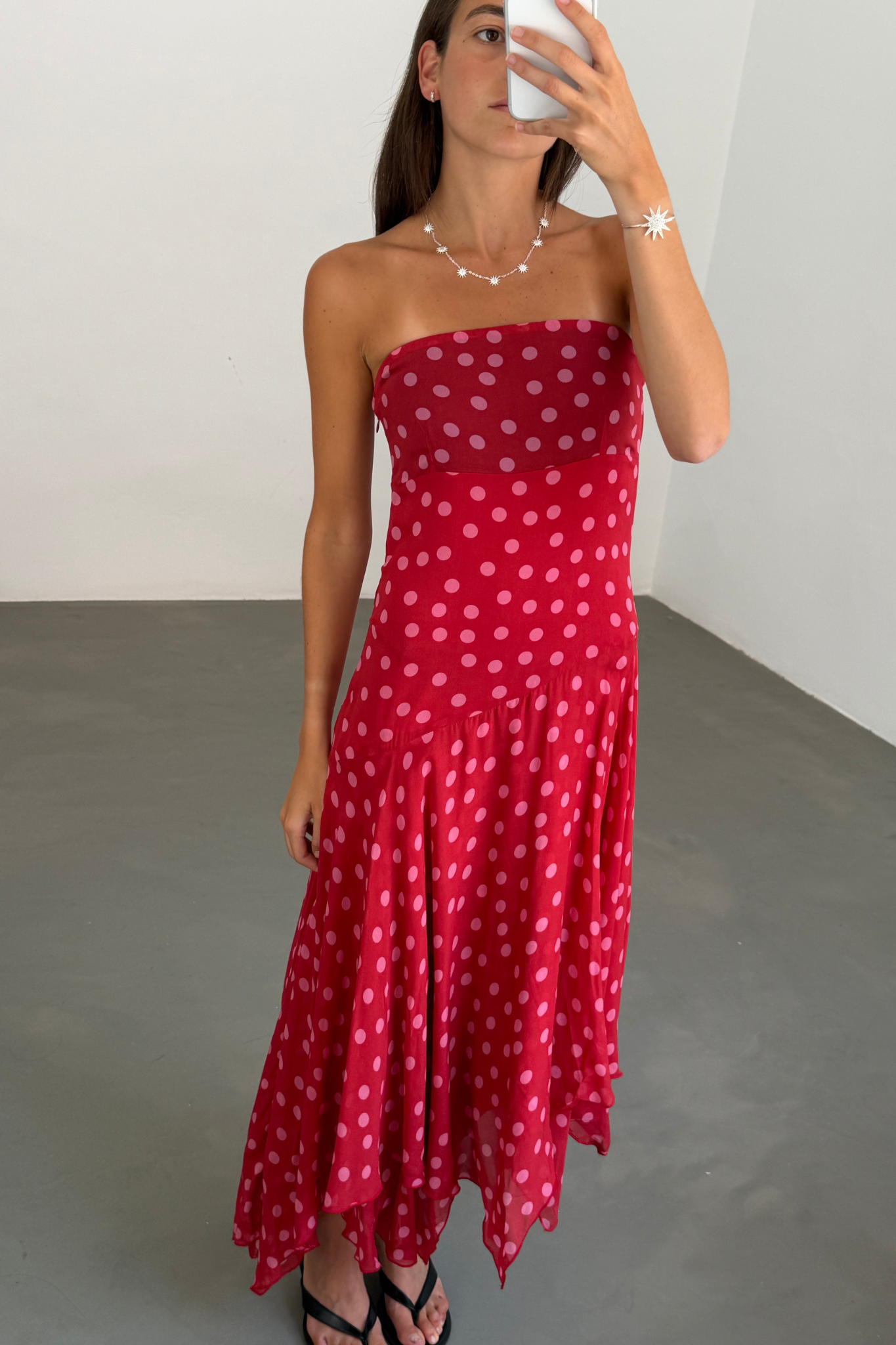 Red Polka Dot Strapless Dress