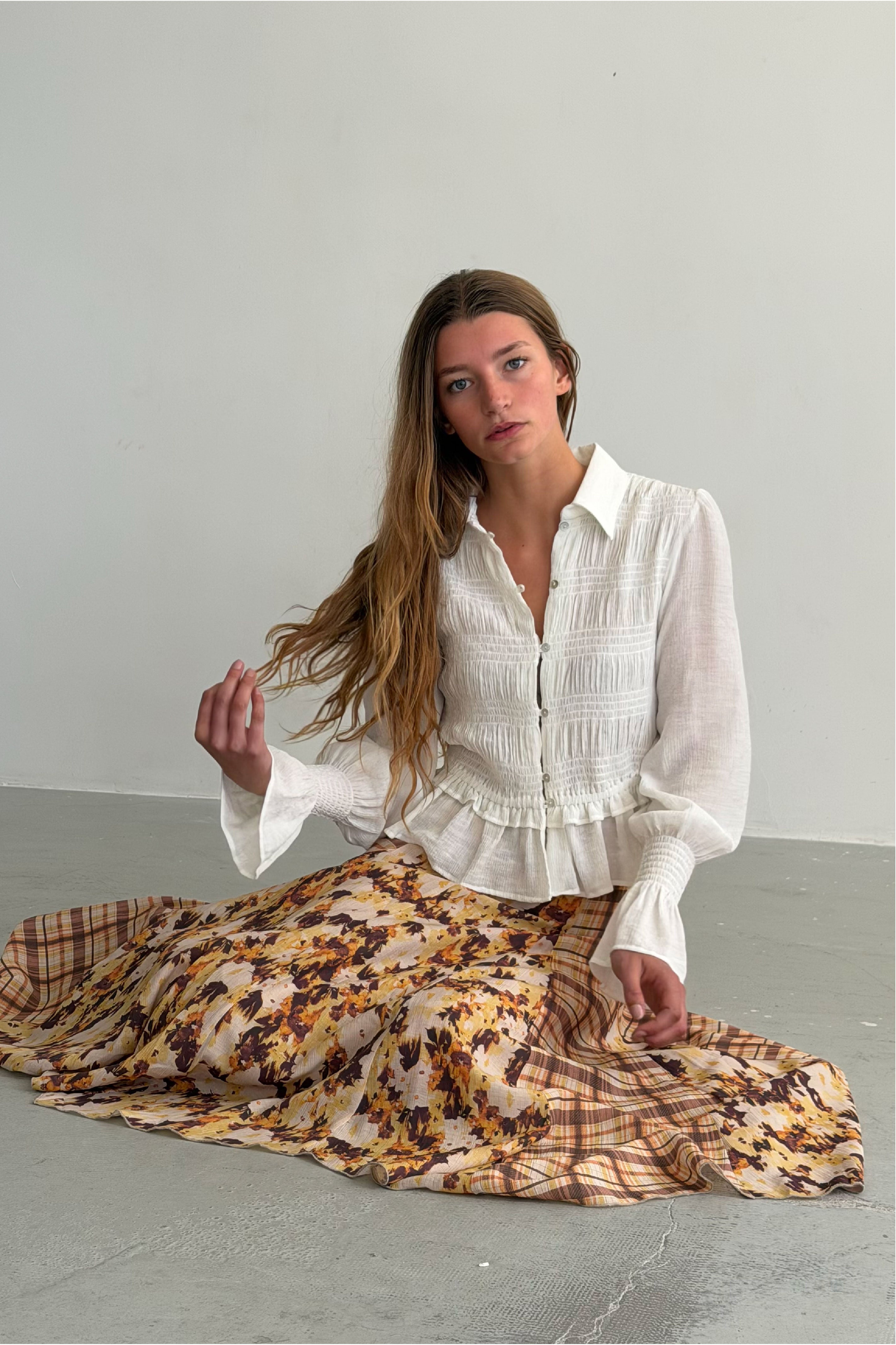 Yellow Floral Panel Skirt