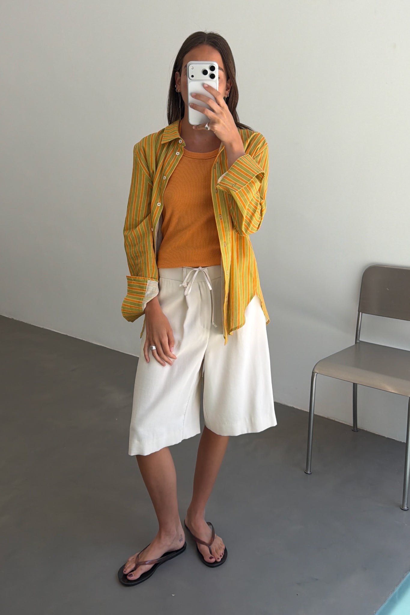 Chemise à Rayures Orange et Vert