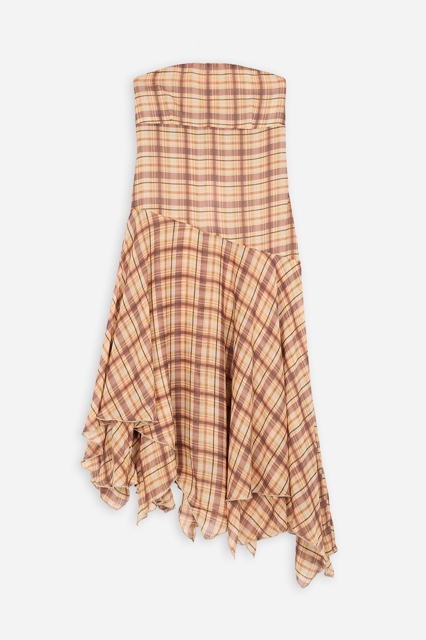 Yellow Plaid Strapless Dress