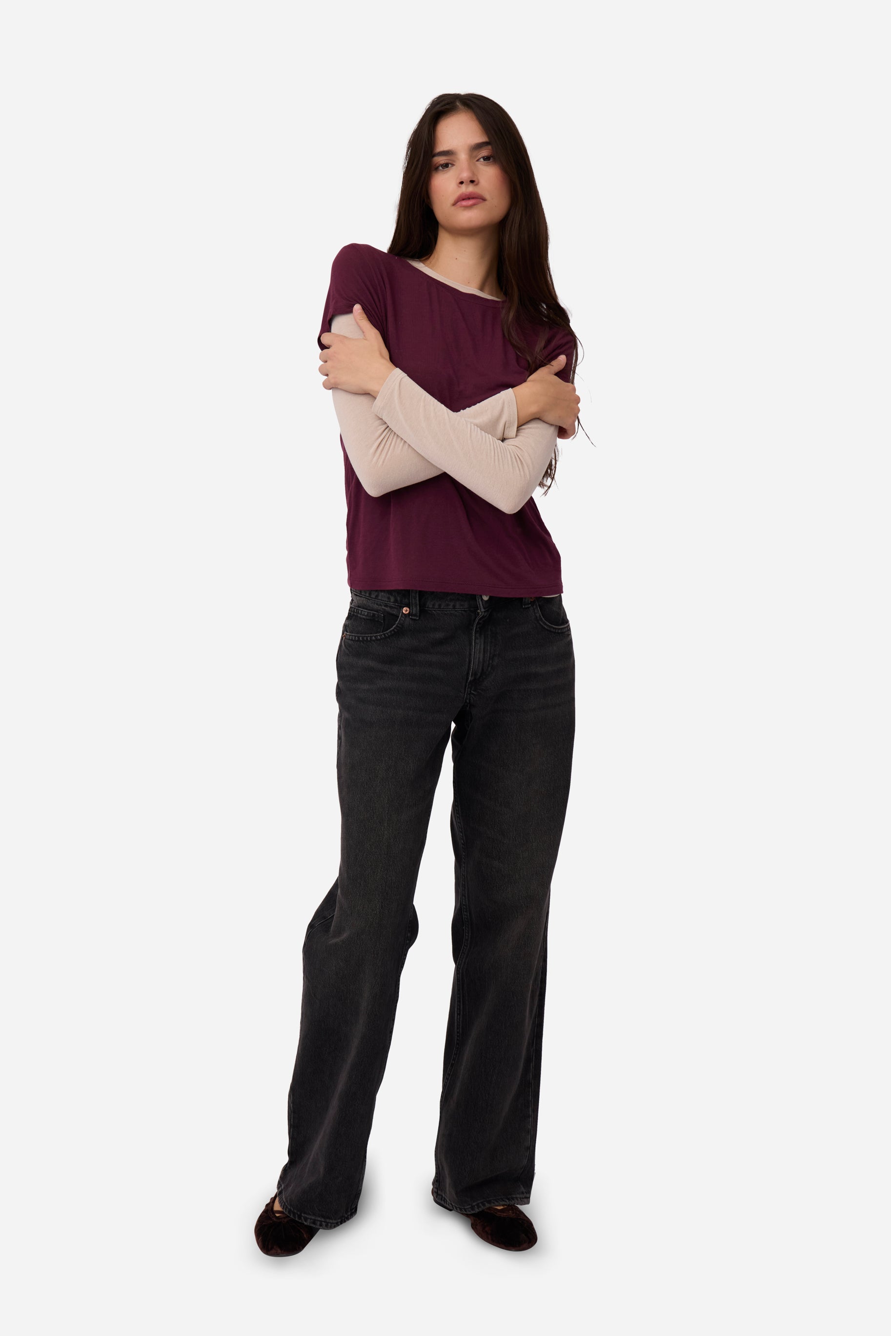 T-shirt Cachemire Manches Longues Beige