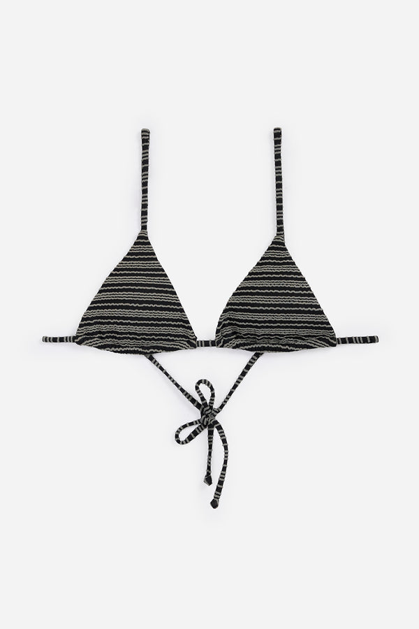 Black Textured Triangle Bikini Top