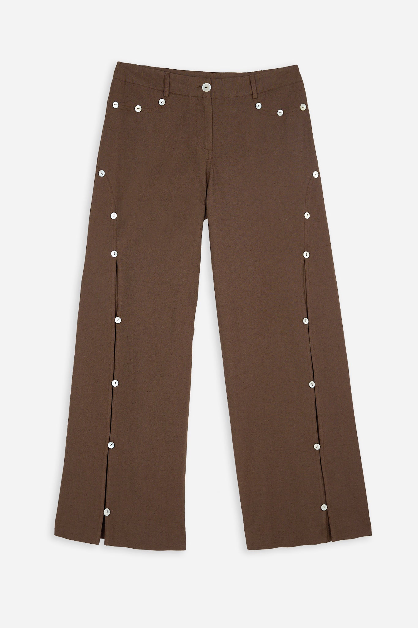 Pantalón Botones Nácar Marrón