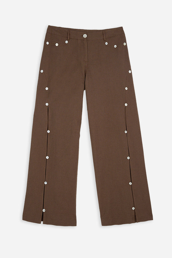 Pantalón Botones Nácar Marrón