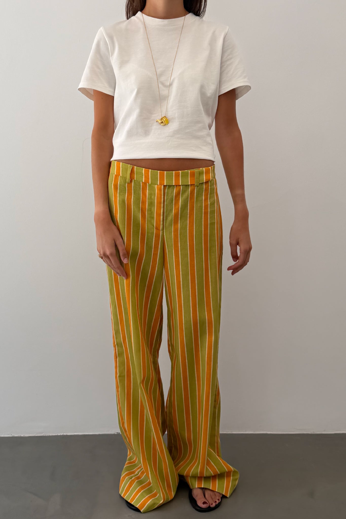 Pantalon à Rayures Orange et Vert