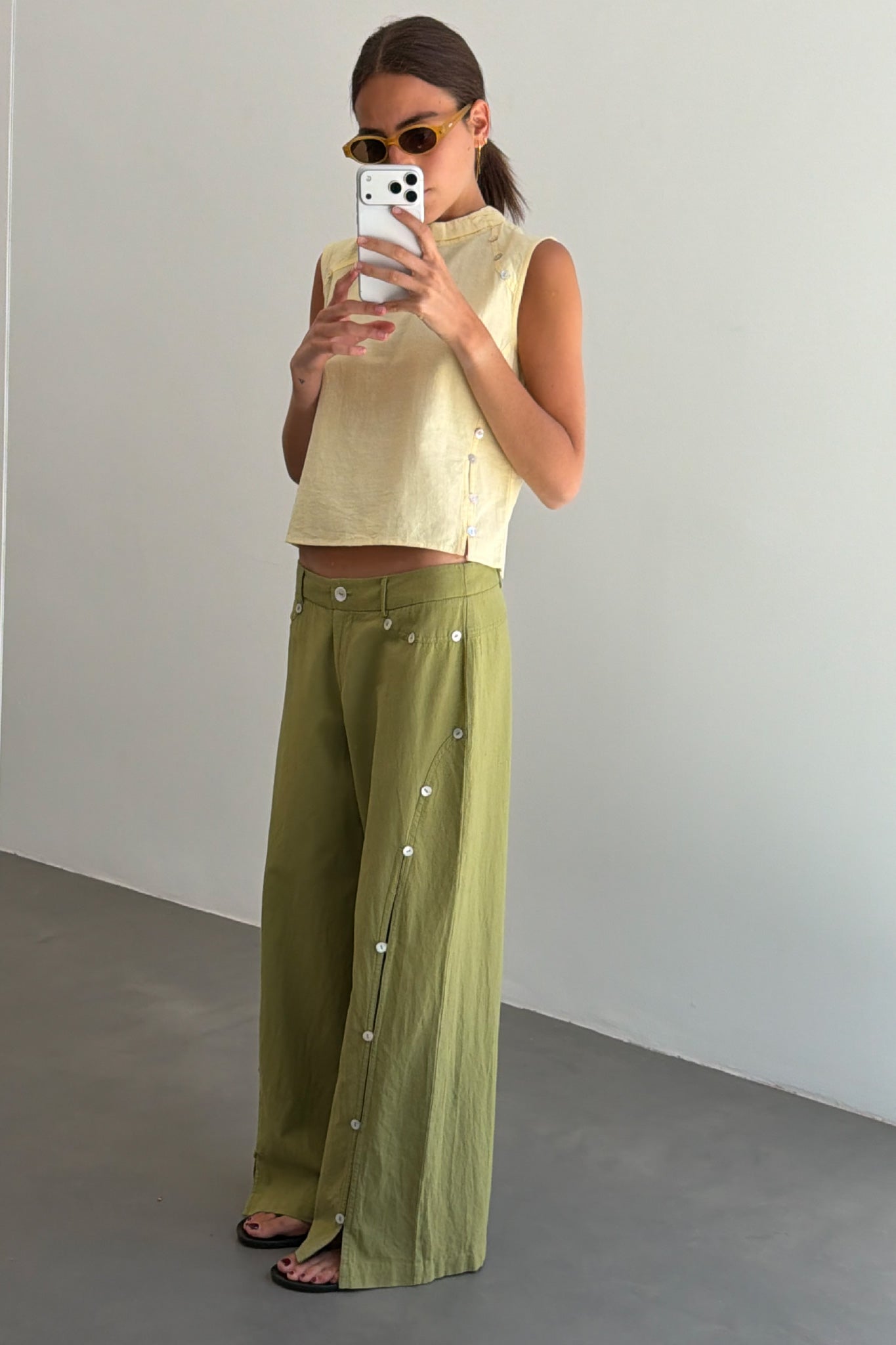Pantalón Botones Nácar Verde