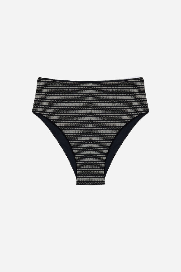 Textured Black High-Waisted Bikini Bottom