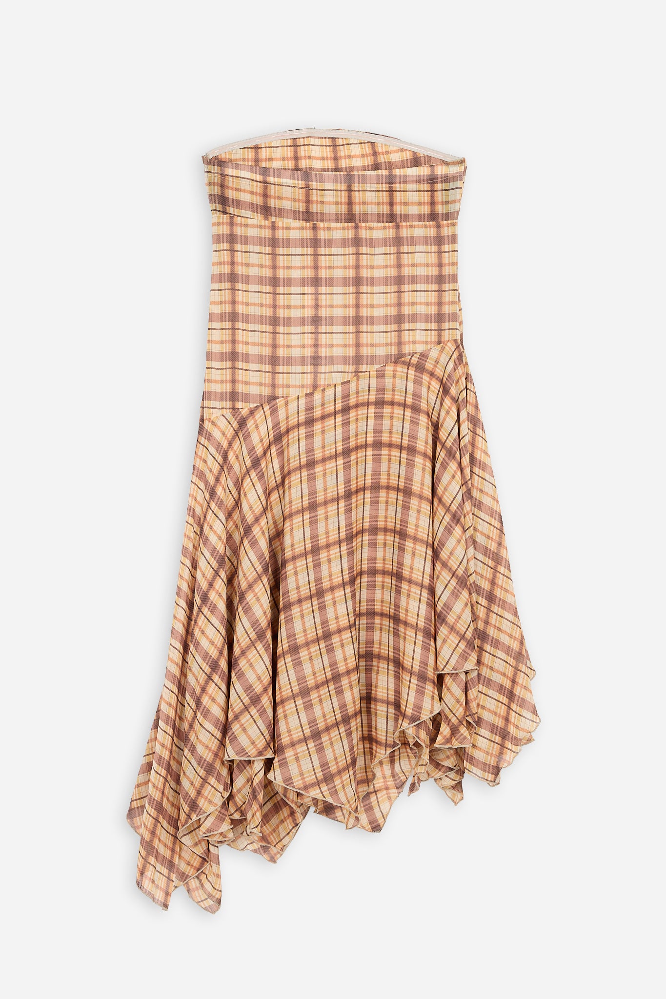 Yellow Plaid Strapless Dress
