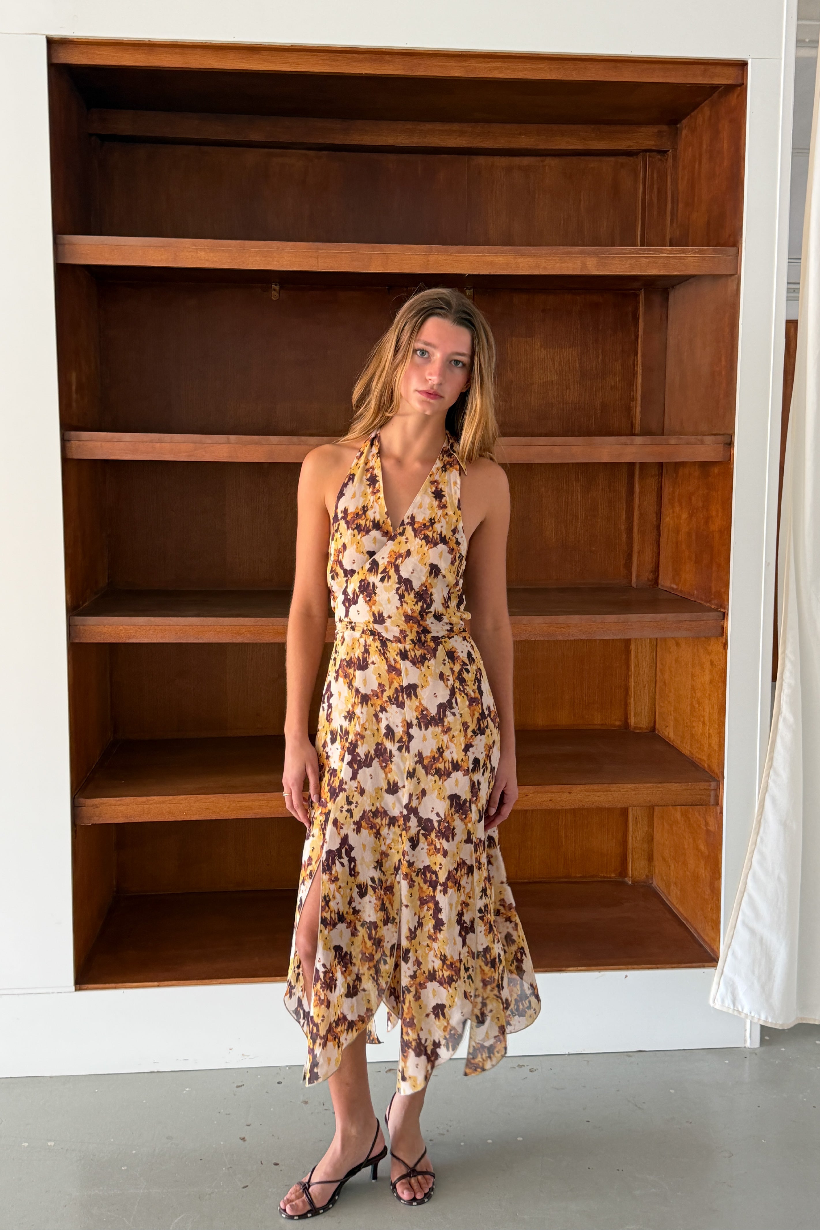 Yellow Floral Halter Dress