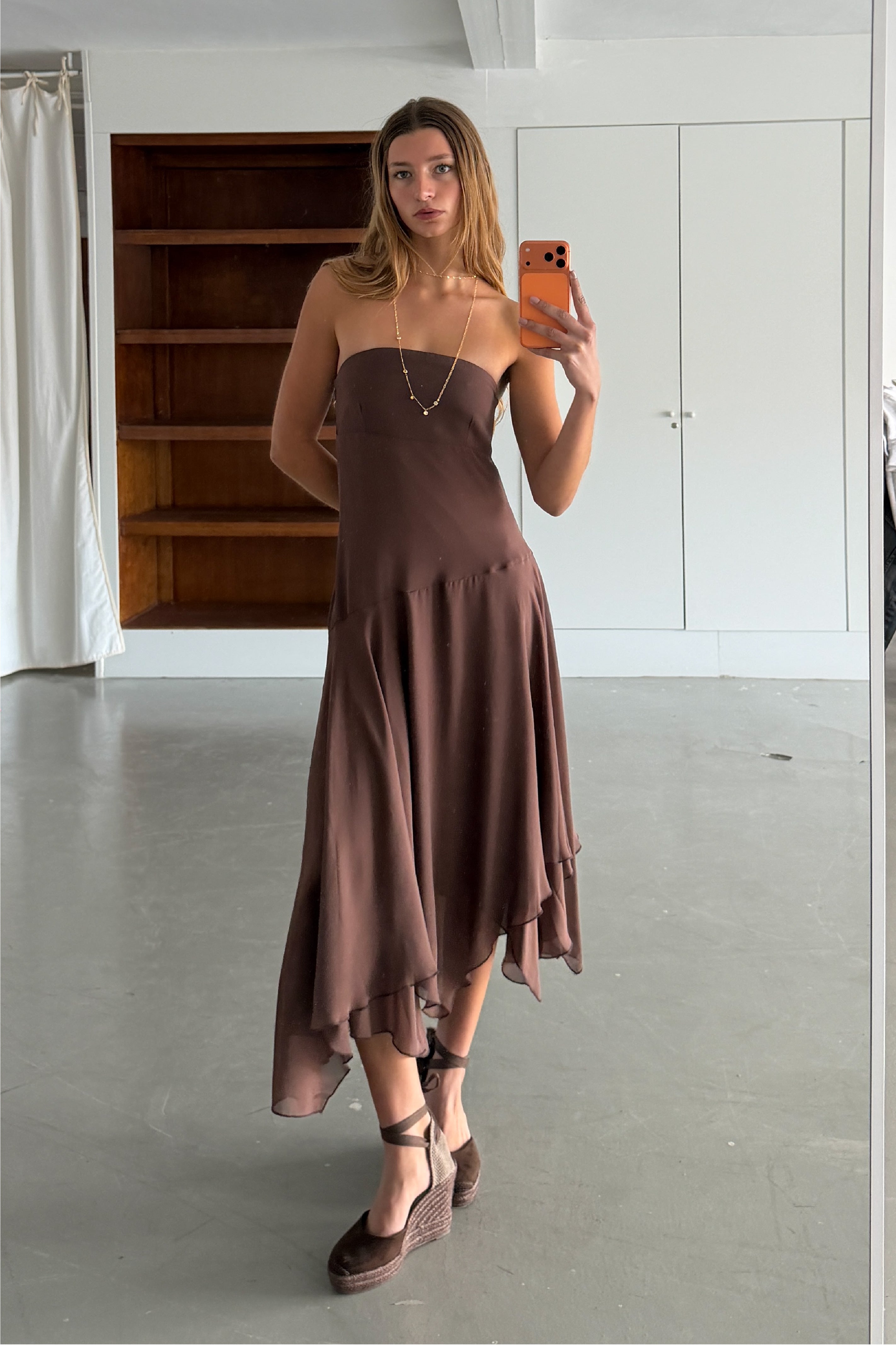 Brown Strapless Dress