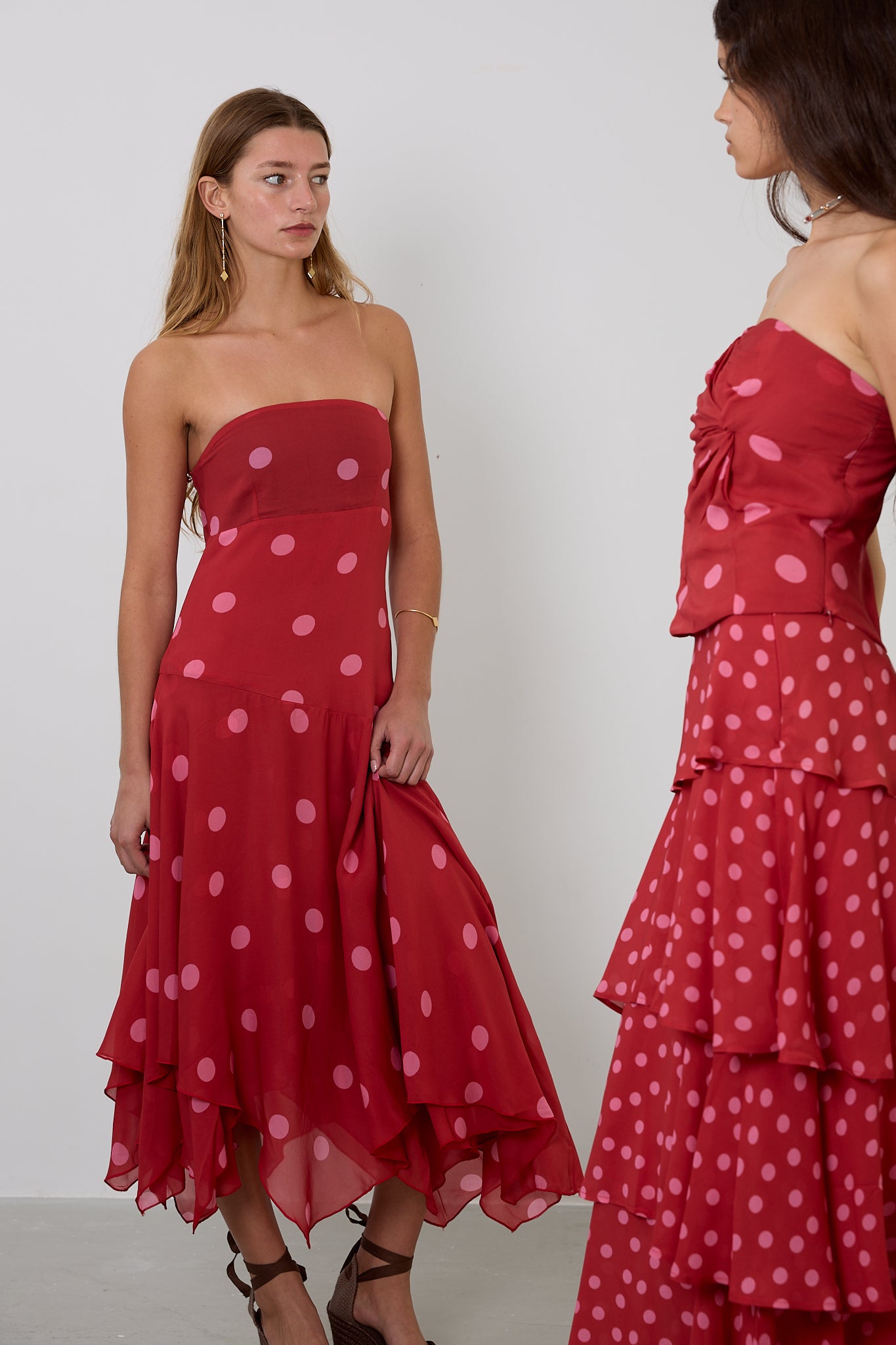 Red Polka Dot Strapless Dress