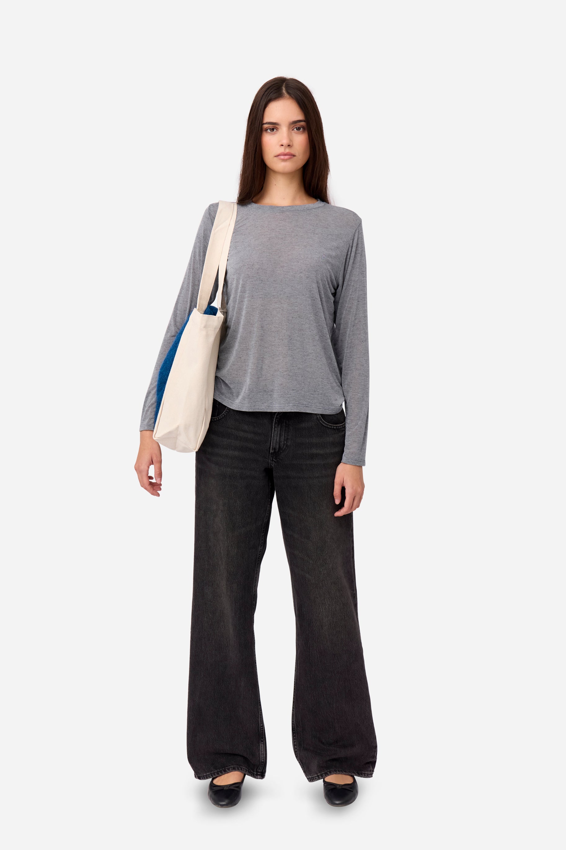 T-shirt Cachemire Manches Longues Gris