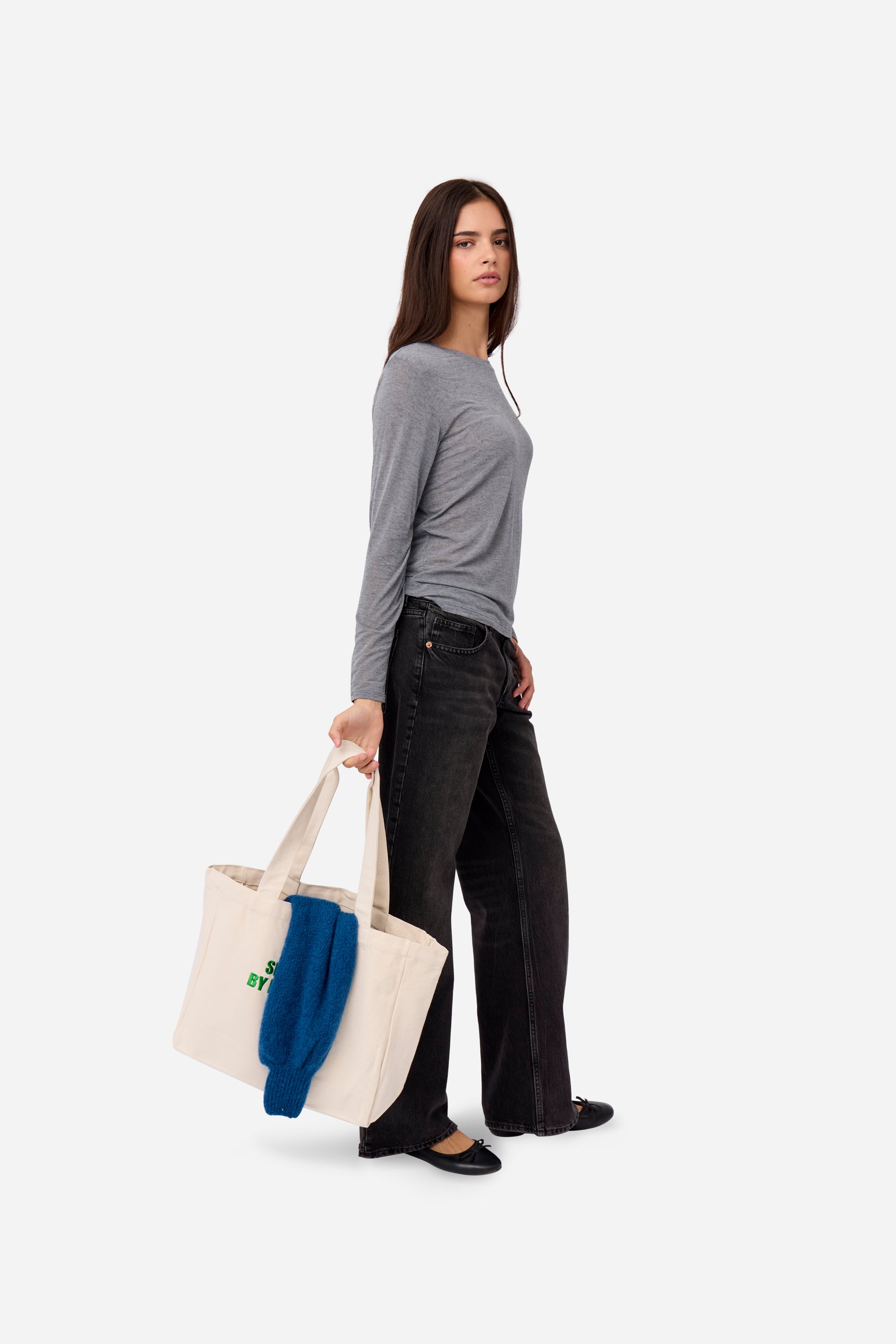 T-shirt Cachemire Manches Longues Gris