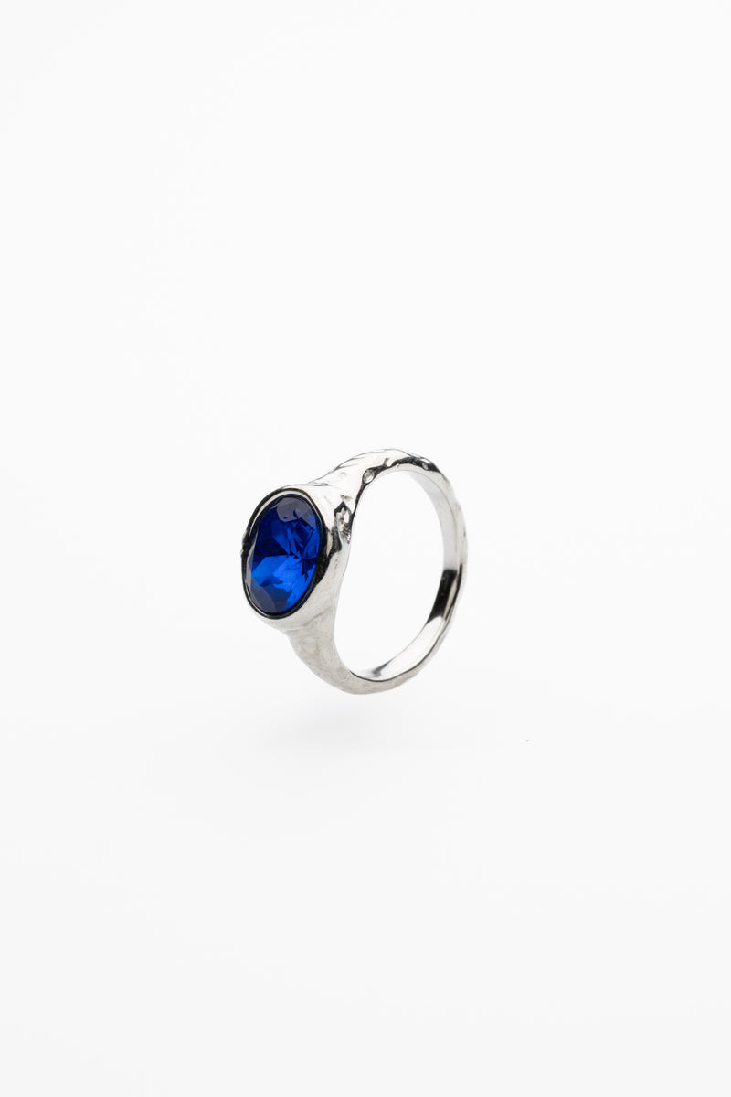 Anillo Cristal Ovalado Azul