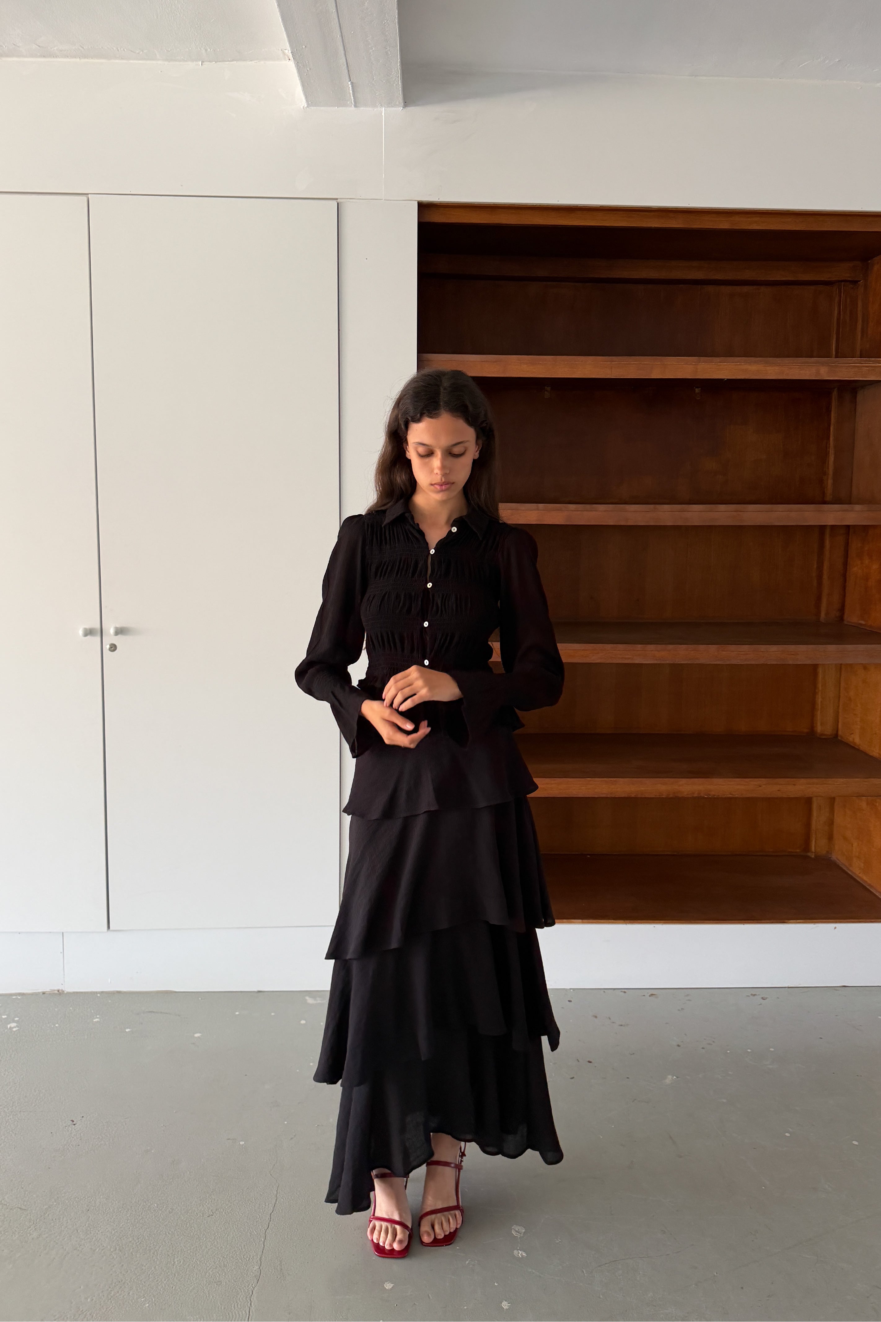 Faux Leather Blouse Black