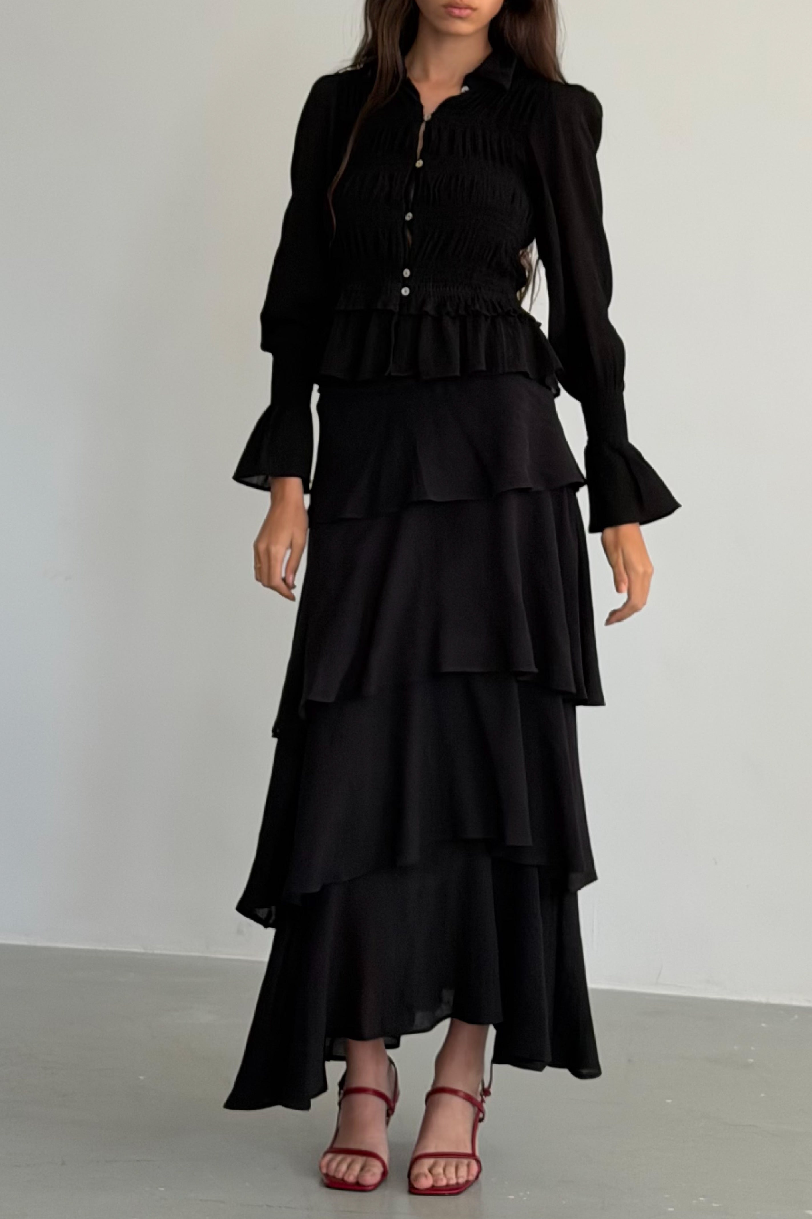 Faux Leather Blouse Black