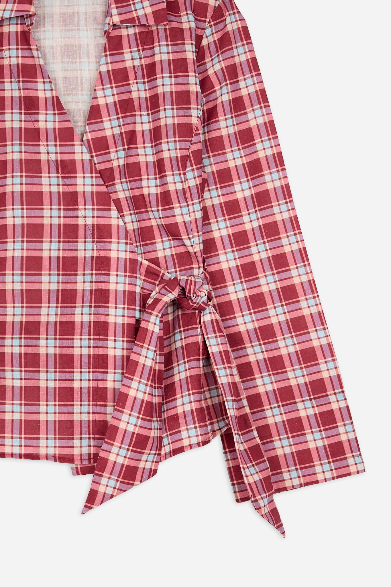 Burgundy and Pink Check Tie Blouse