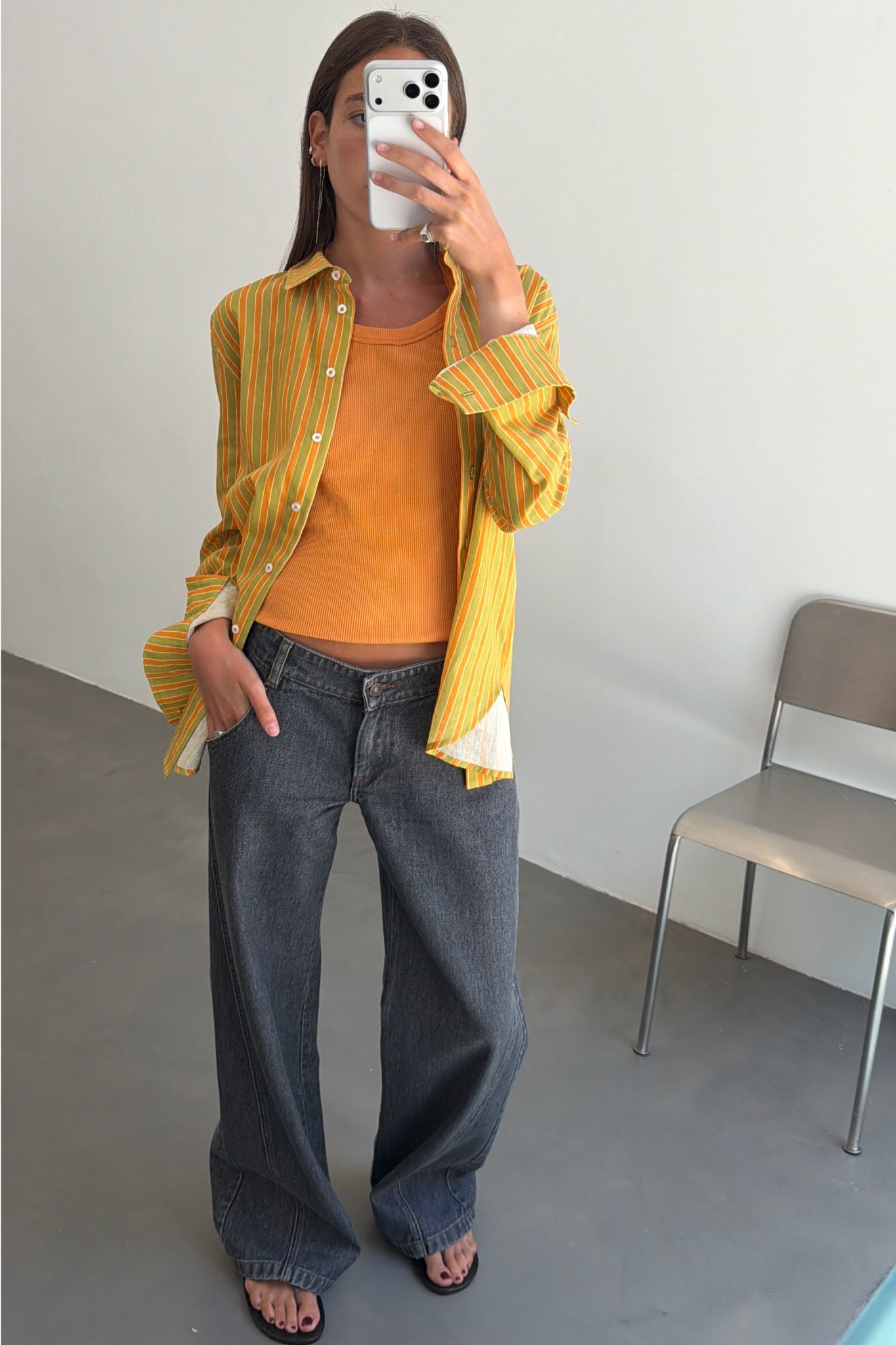 Orange and Green Striped Shirt