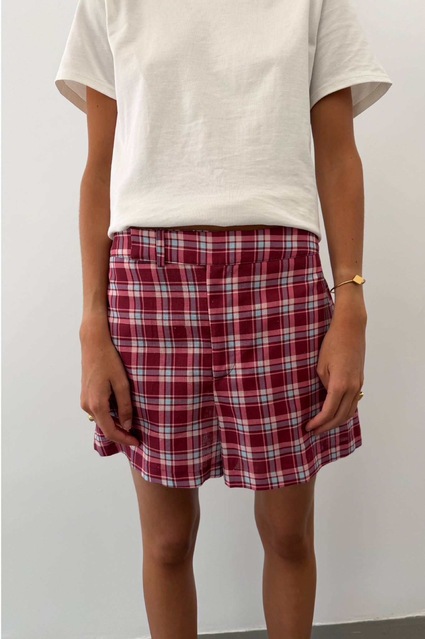 Burgundy and Pink Check Shorts