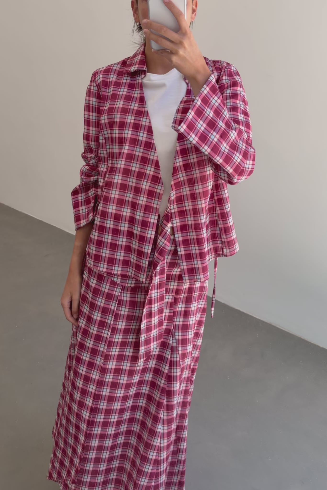 Jupe Asymétrique à Carreaux Bordeaux et Rose
