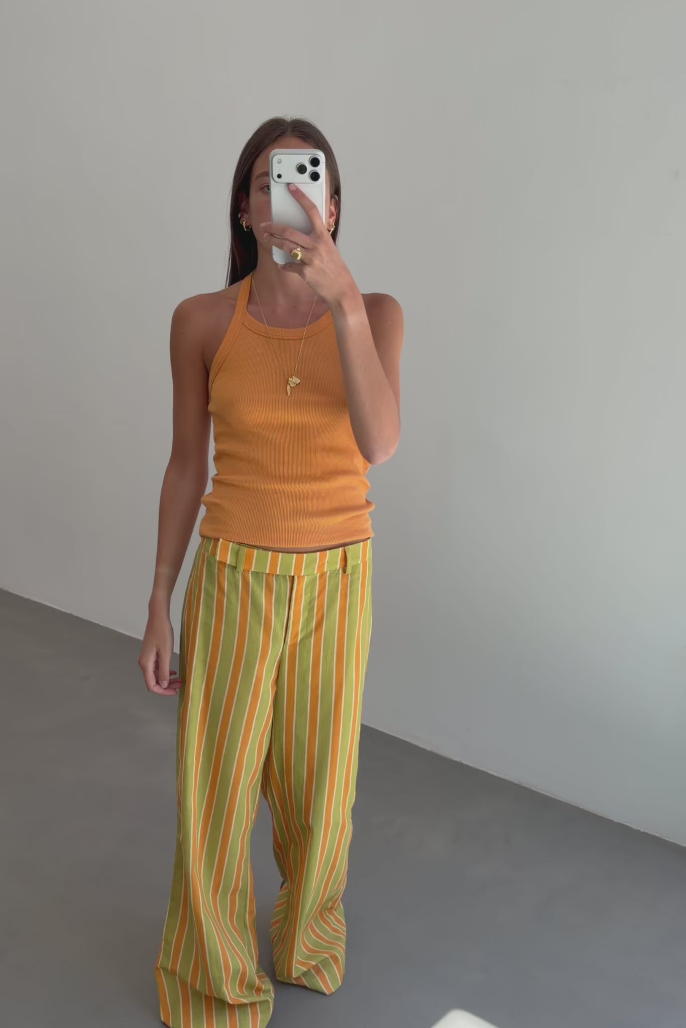 Orange and Green Striped Trousers