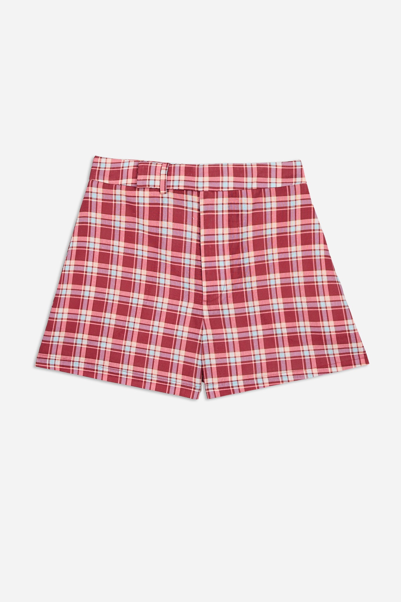 Burgundy and Pink Check Shorts