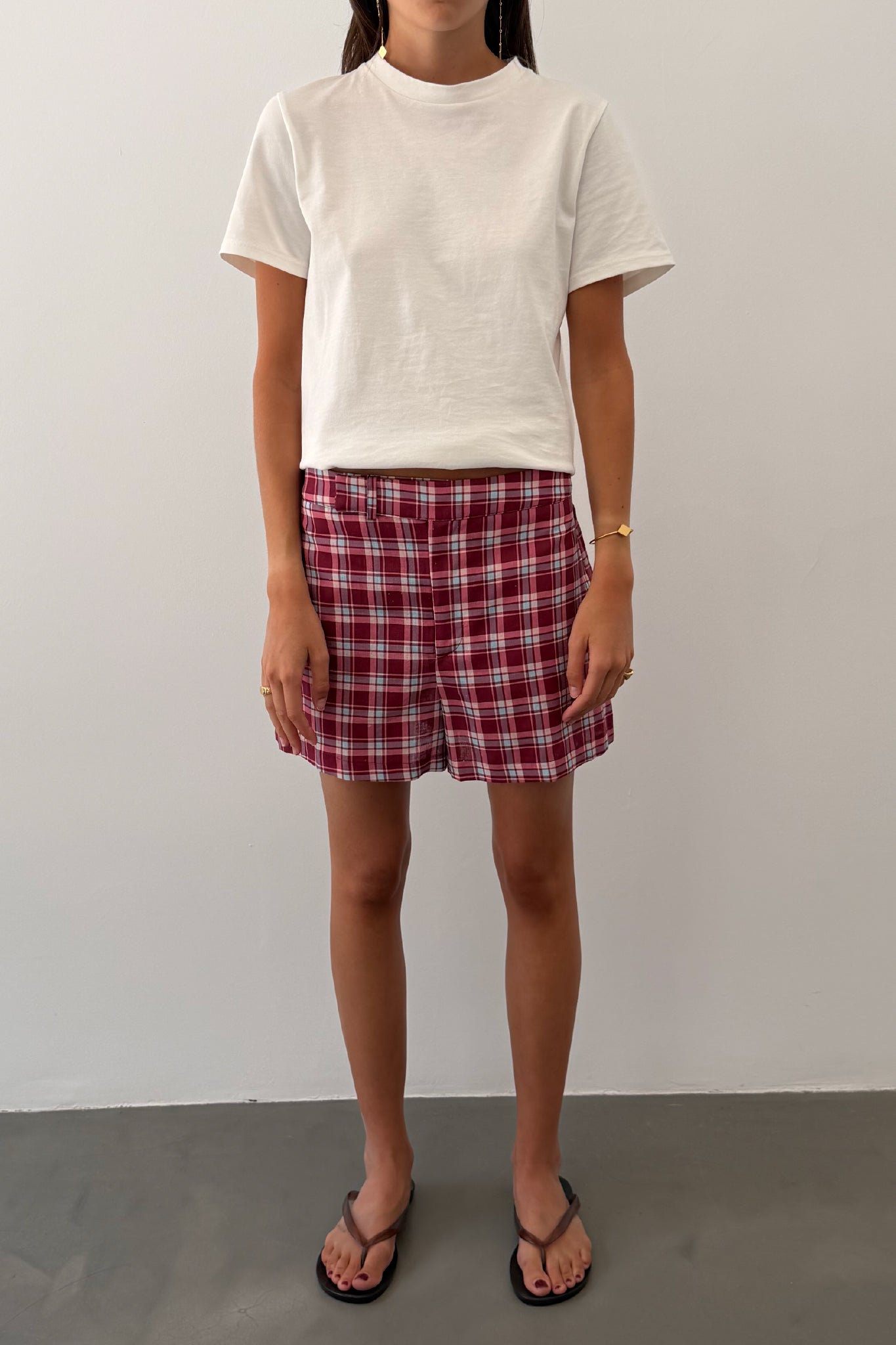 Burgundy and Pink Check Shorts