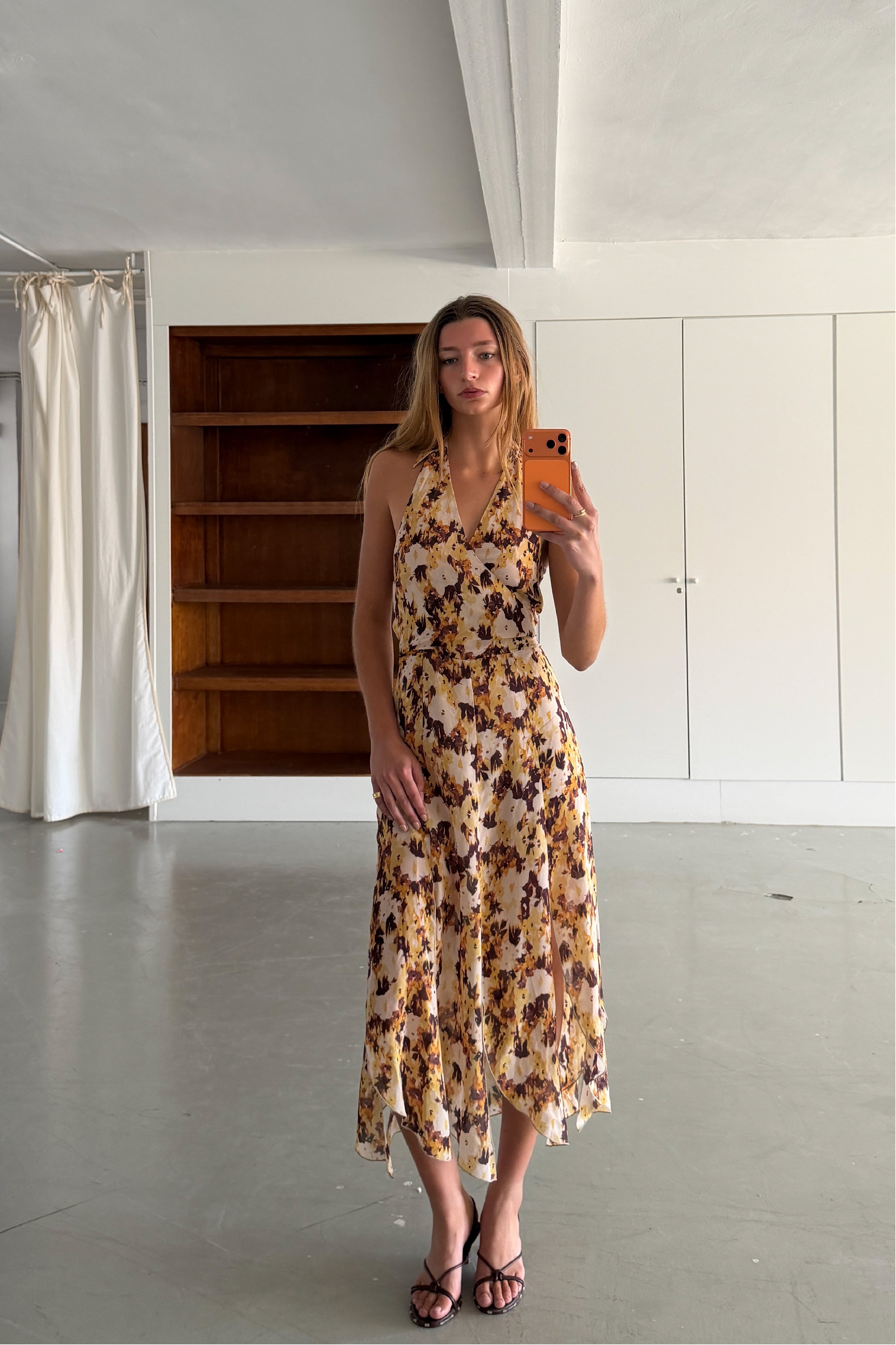 Yellow Floral Halter Dress